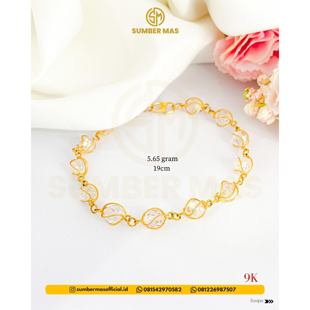 GELANG BOLA KRISTAL UNIK FASHION 9K - SUMBER MAS