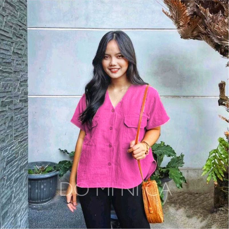 DS - Sandra Blouse Oversize Korean Style / Diana Top Kemeja Wanita Lengan Pendek Jumbo XL Outfit Kuliah / Caca Blouse