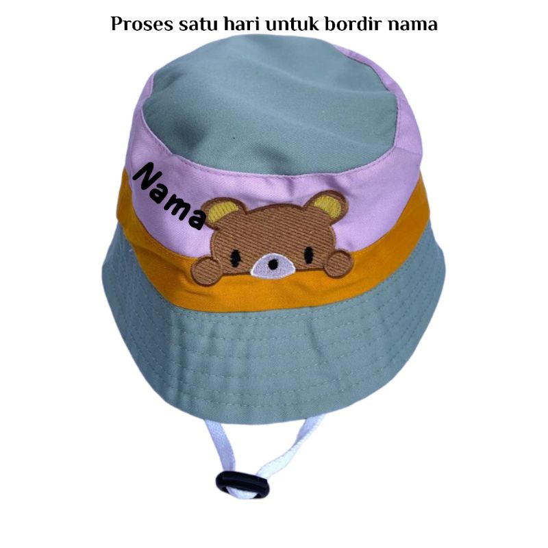 Topi Bucket Anak Kombinasi Tiga Warna Free Bordir Nama/Topi Bucket Anak Costum Nama