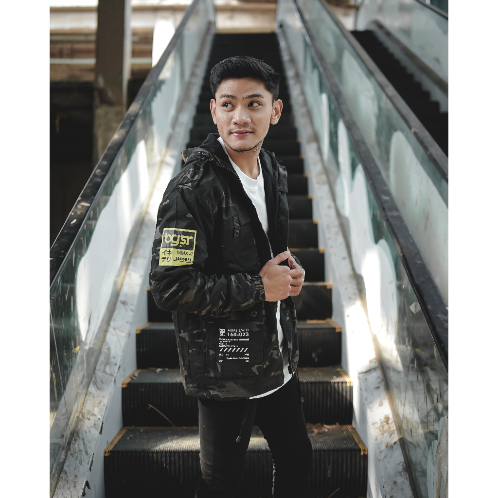 Jaket Parka Camo Army Pria Sleting Saku Dalam Baby Canvas Tebal Adem