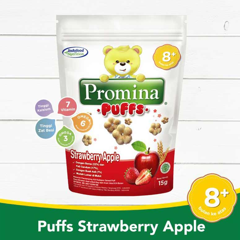 Promina Puffs Strawberry Apple 15 g x 1 Pcs Snack MPASI Bayi 8 Bulan+