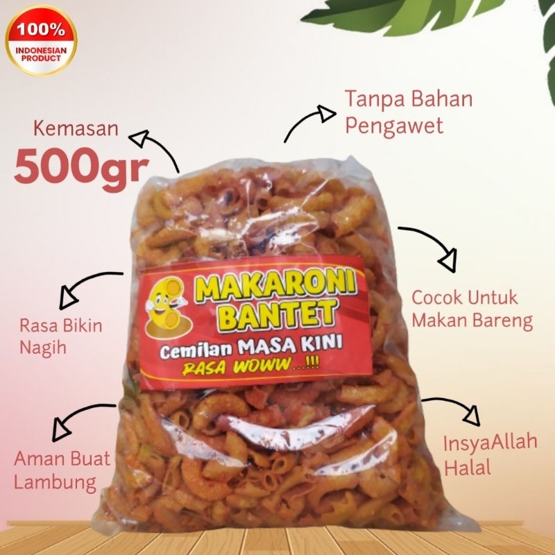 Makaroni 500gr - Makroni Goreng Bantet Kemasan Jumbo - Balado Pedas Gurih Asin - Rasa Khas