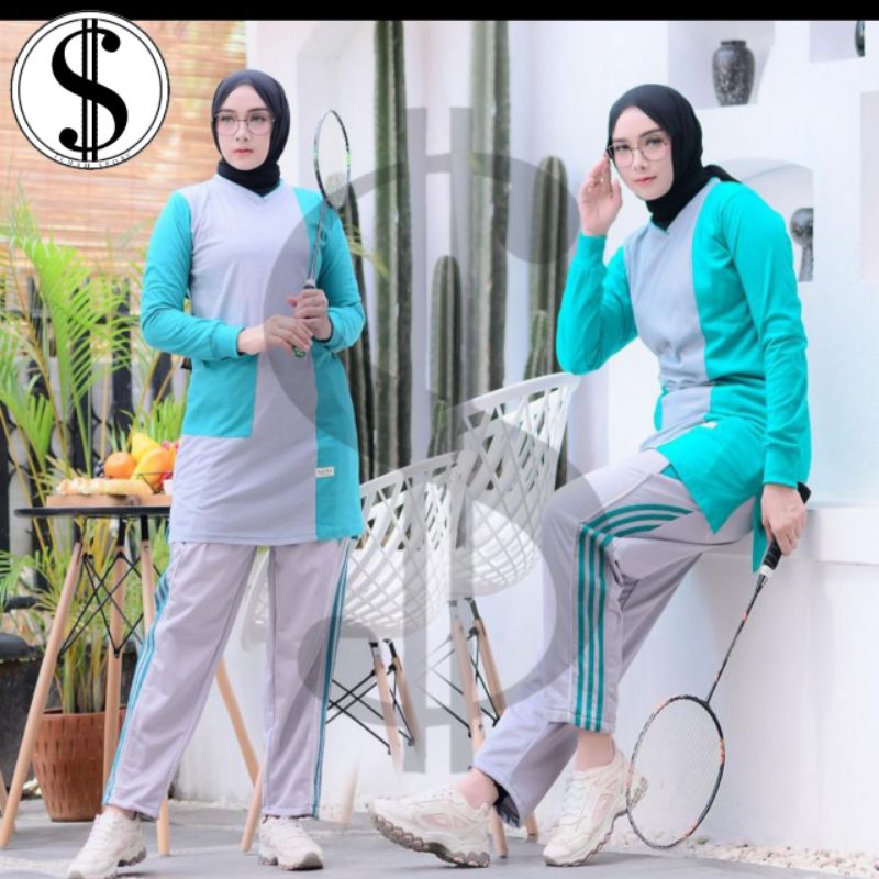 setelan Olahraga tunik wanita muslimah/setelan olahraga kaos dan trening
