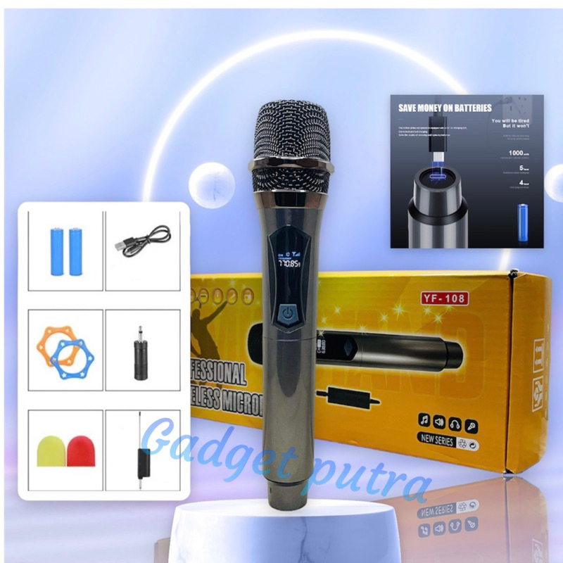 Mic wireless YF-18 with receiver 1mic/ single mic bluetooth multi michrophone wireles pengisian tipe charging