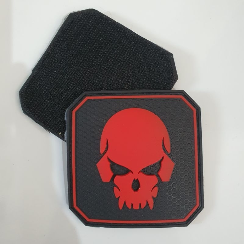 patch rubber logo tengkorak emerson merah / tempelan emblem karet velcro