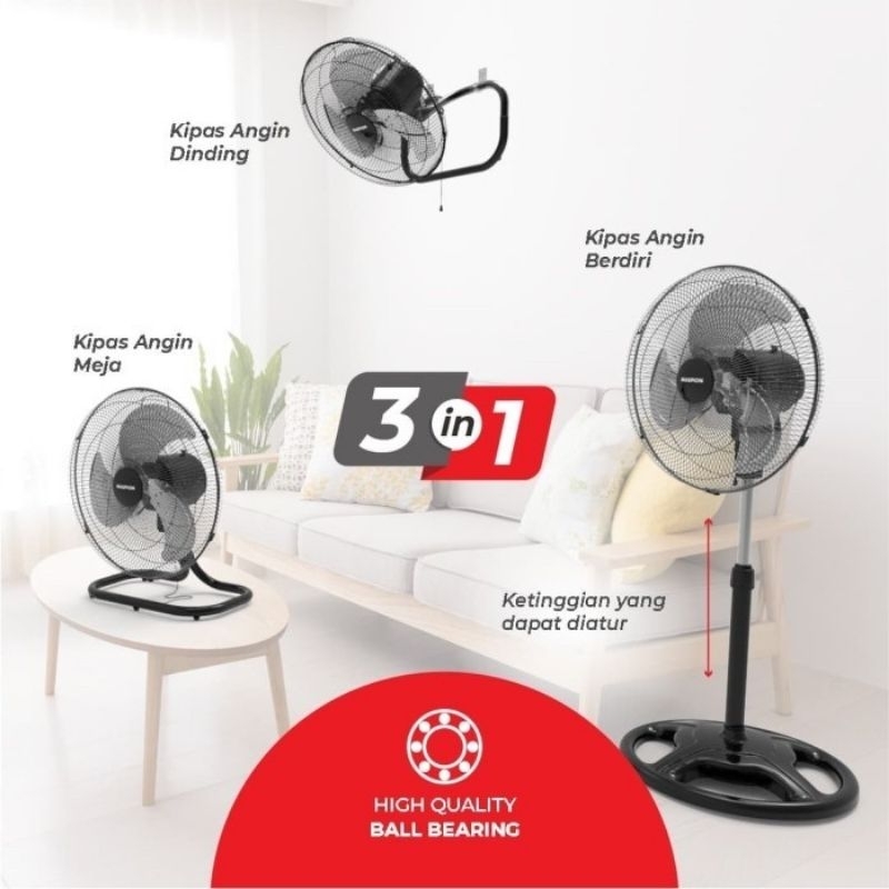 Maspion PW 451 Kipas Angin Berdiri Besi Tornado Stand Fan 18" 18 Inch 3 Fungsi 3 in 1 PW451