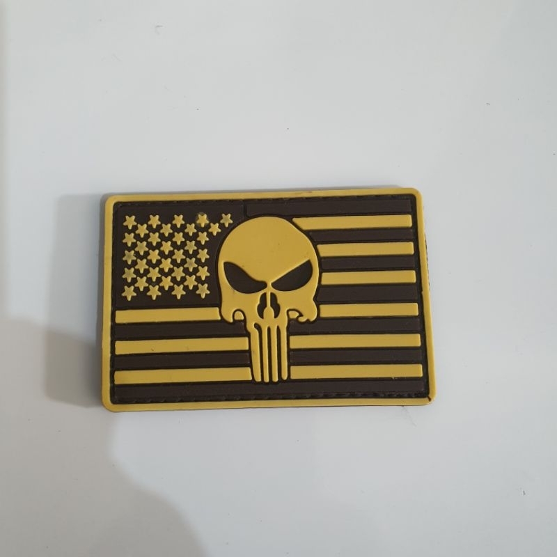 patch rubber logo tengkorak funiser dasar bendera u.s cream / tempelan emblem karet velcro