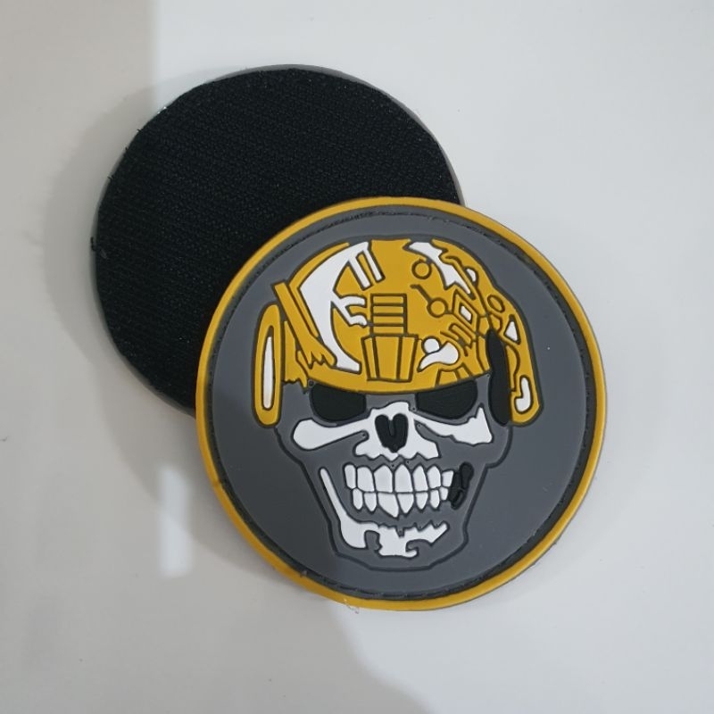 patch rubber logo tengkorak helmet tactical / tempelan emblem karet velcro