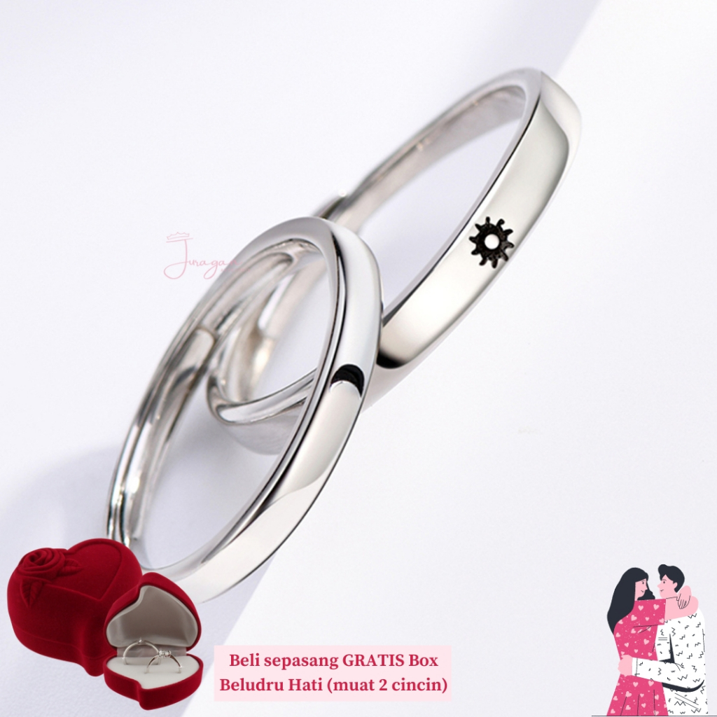 [UKIR NAMA] Cincin Couple Sun &amp; Moon S24 Adjustable Ailoviu Original Perak Untuk Pasangan Hadiah Valentine Kado Gift