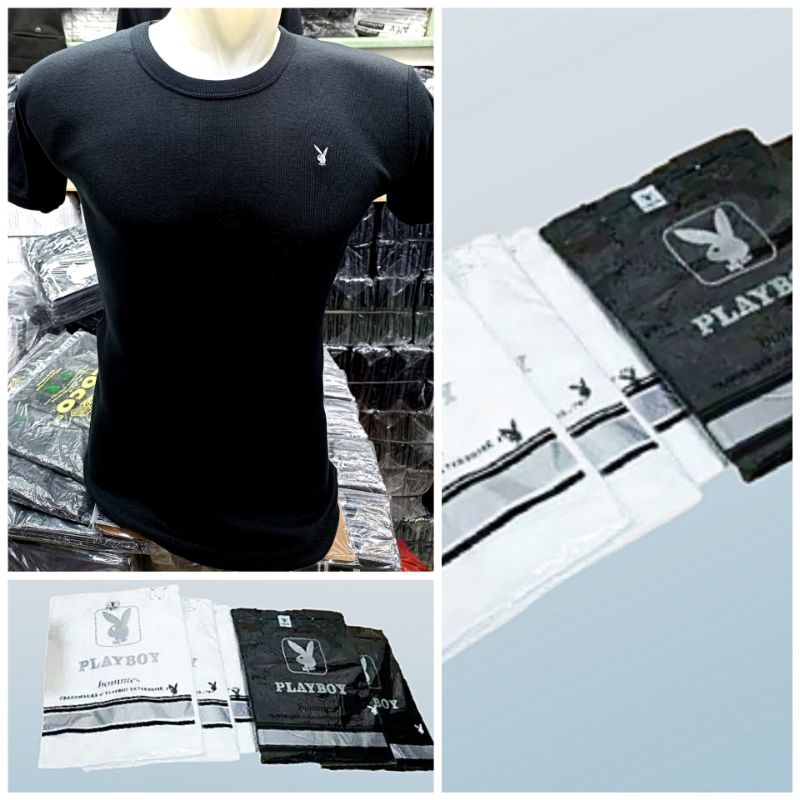 PLAYBOY OBLONG ROUND NECK KAOS DALAM PRIA CASUAL DEWASA PREMIUM