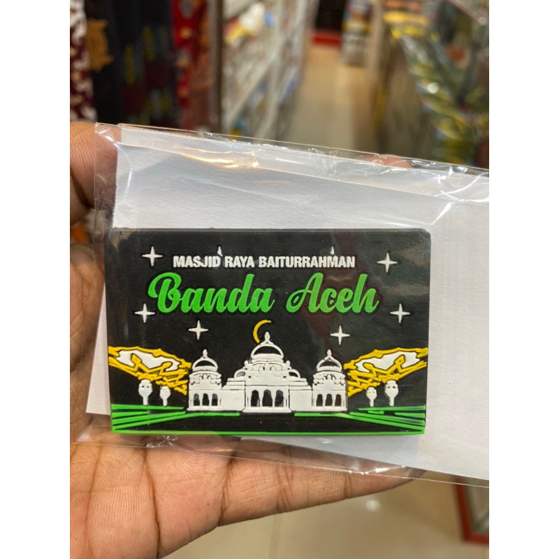 Magnet Kulkas Karet Souvenir Aceh Tempelan Kulkas Motif Mesjid Raya