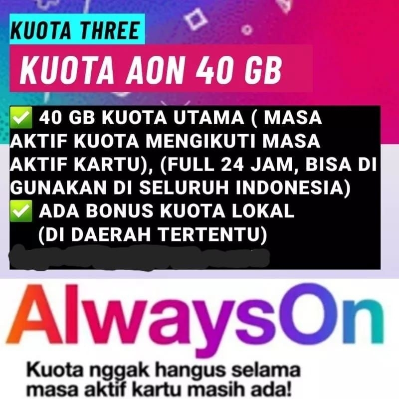 PAKET DATA 3 AON 40GB