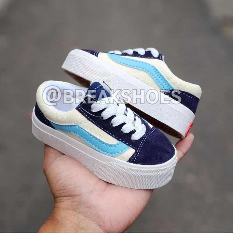 sepatu anak oldskool model tali krem navy blue sage