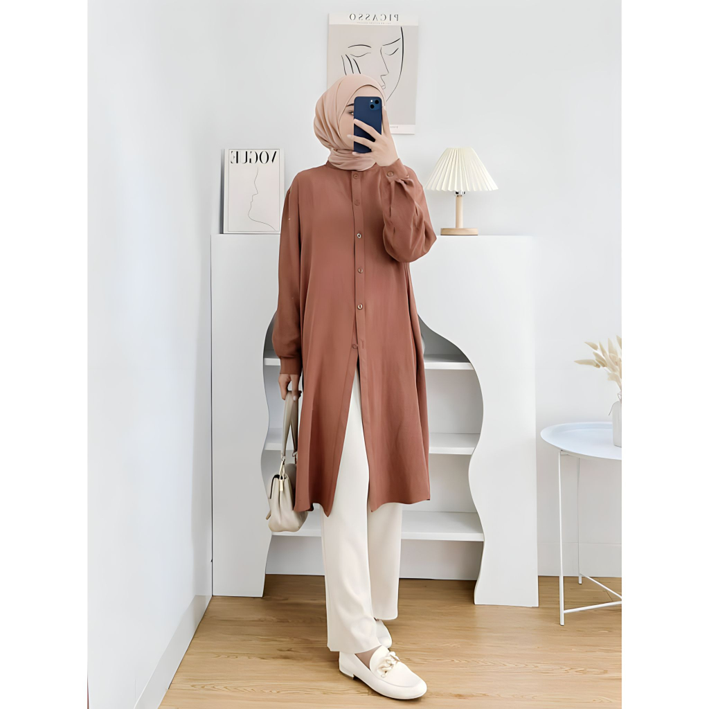 Tunik Wanita Crinkle Airflow Atasan Tunic Lengan Panjang Tnk06pa