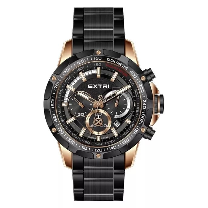 [COD] [Jam Tangan Pria Analog EXTRI Original Rantai Stainless Chronograph Water Resist