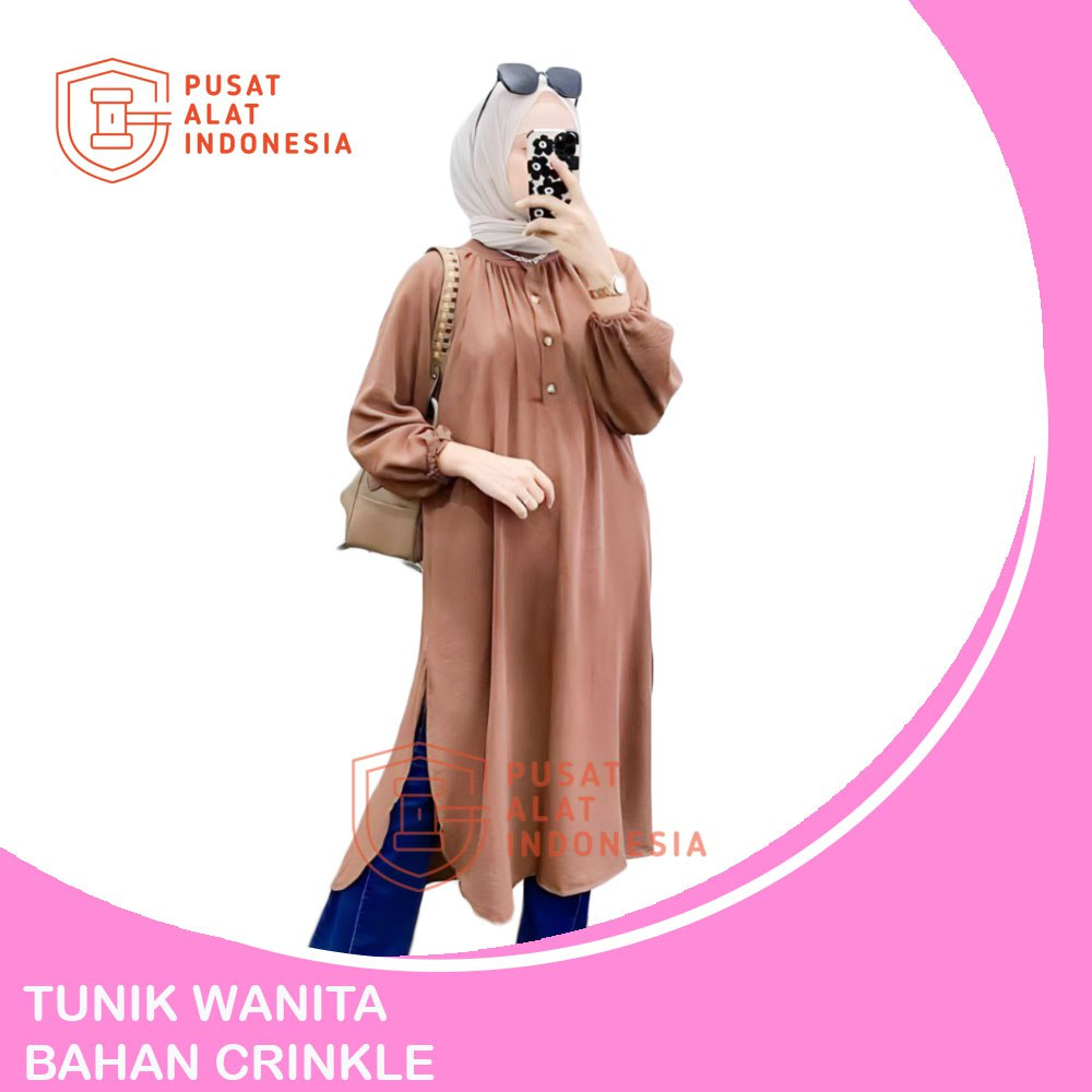 Atasan Tunik Wanita Crinkle Airflow Tunic Kerut Tangan Tnk05pa