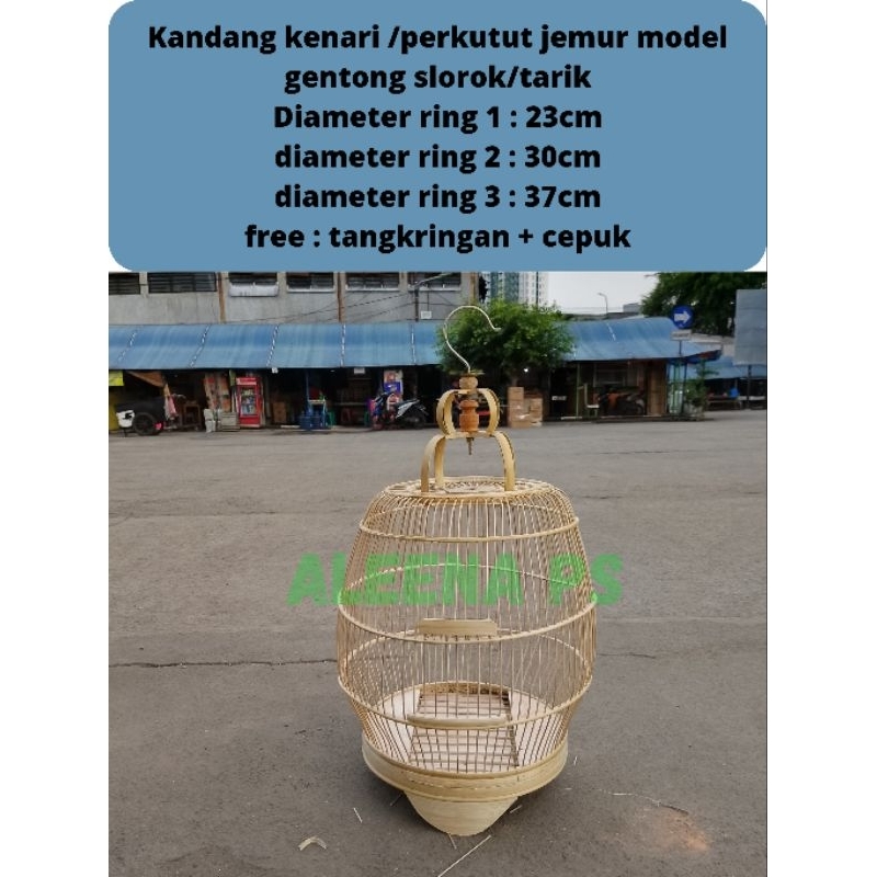 sangkar kandang kenari/perkutut jemur bambu model gentong slorok/tarik