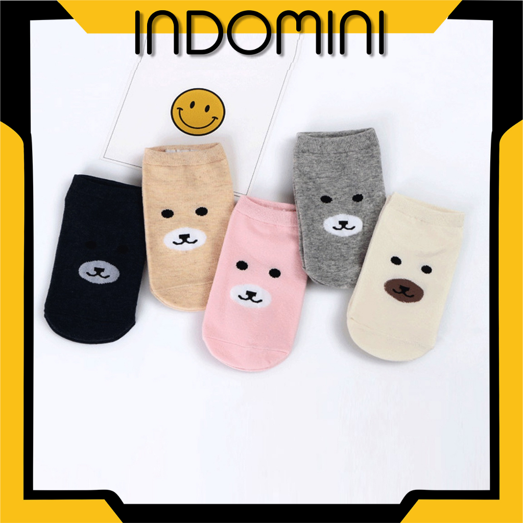 INDOMINI Kaos Kaki Motif Beruang Lucu / Kaos kaki Laki-Laki Perempuan / Cute Bear Ankle Socks Import KK125