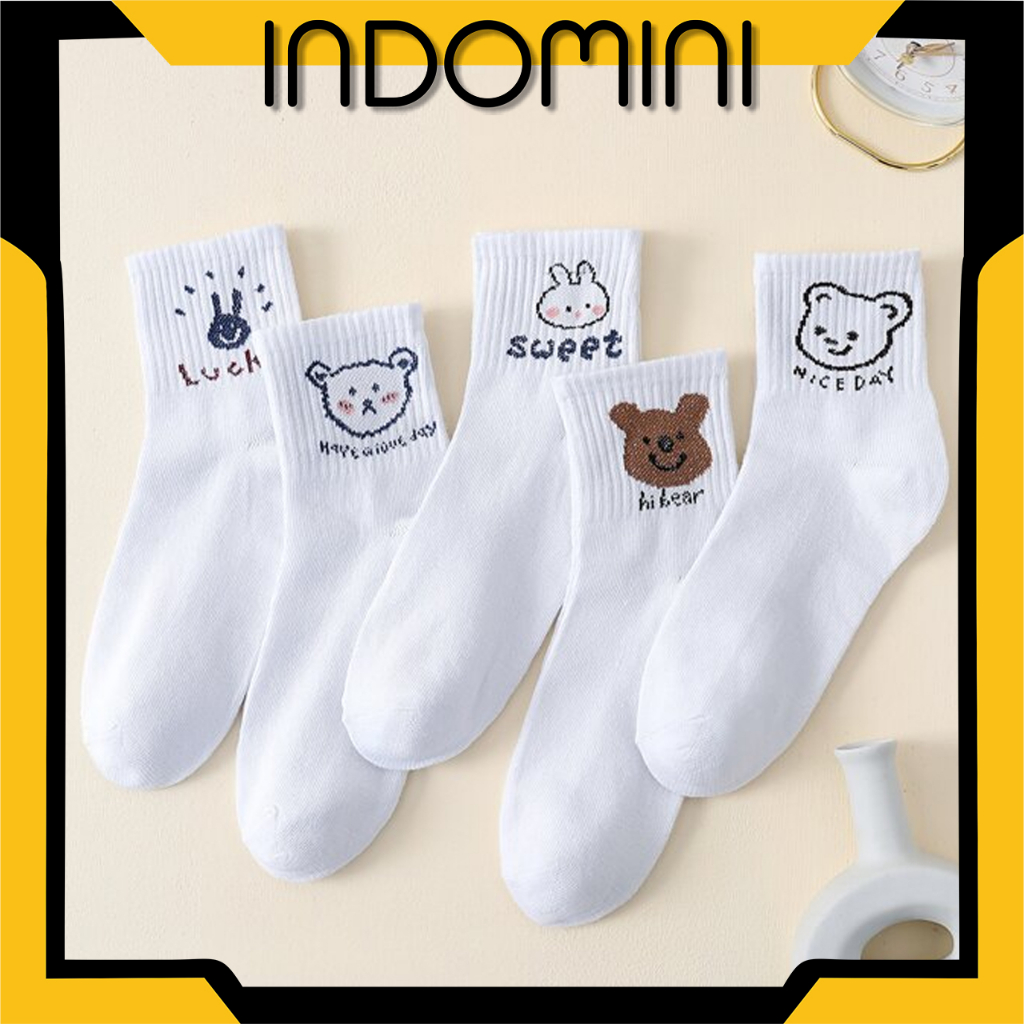 INDOMINI Kaos Kaki Wanita Putih Motif Gambar Lucu Fashion Korea Women Sock Import Murah KK132