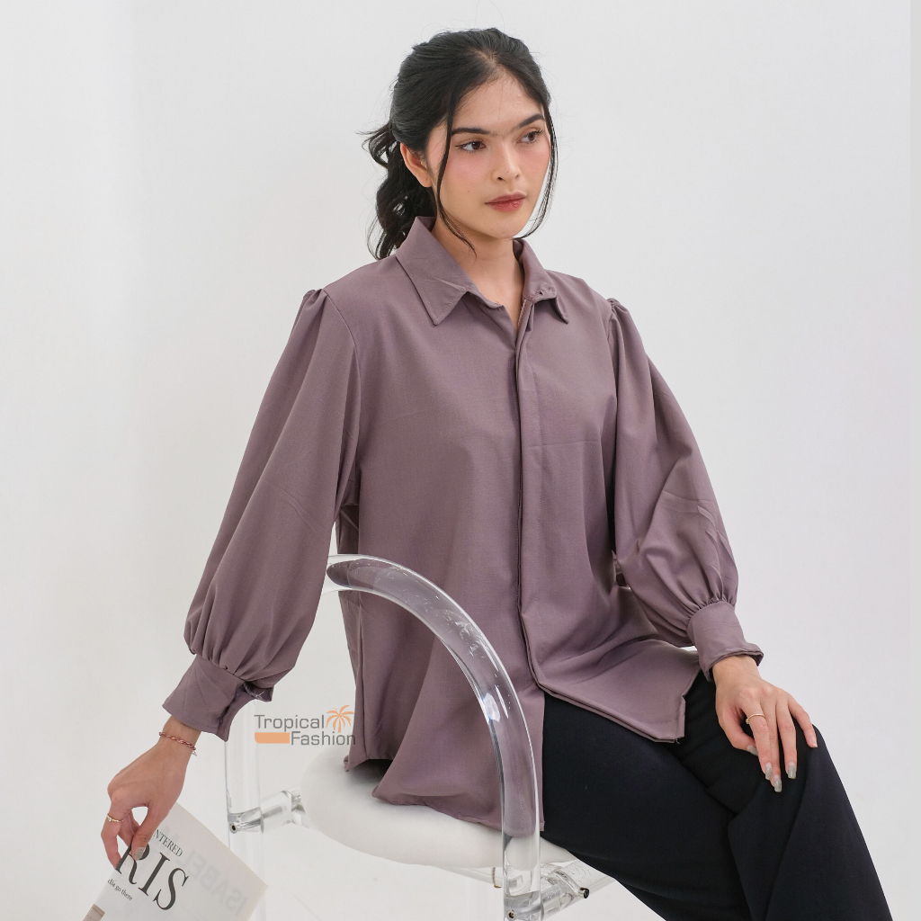 Kemeja Azalea Atasan Wanita Blouse Lengan Balon Panjang Terbaru Korean Style