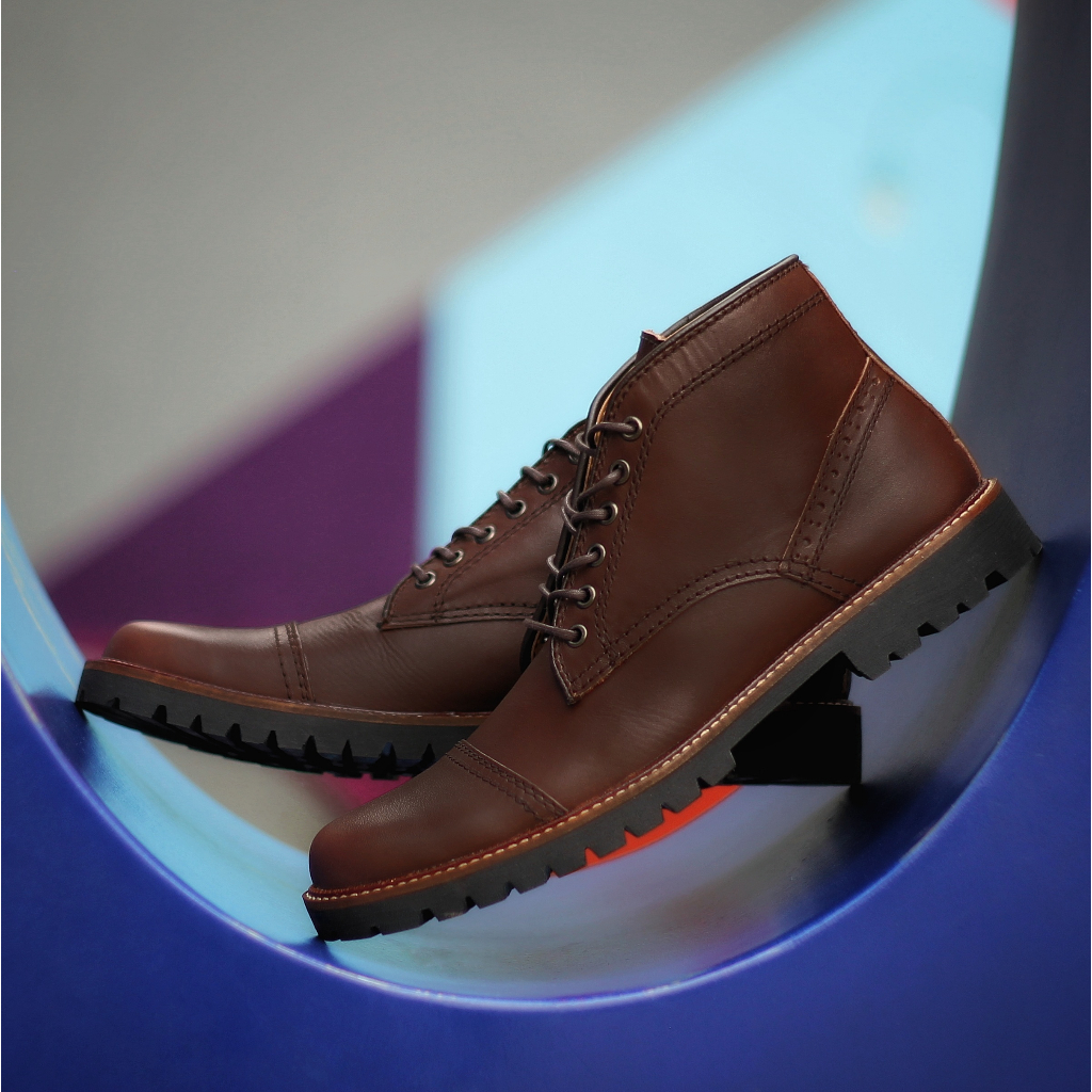 Sepatu Boots Pantofel Kulit Asli Pria Casual Shoes Boot Men Cowok Laki Bikers Semi Formal Kerja Kantor Kuliah Original Reyl Acoustic Brown