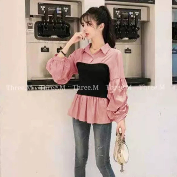 Top Atasan Kaos Blouse Perempuan Wanita Dewasa Import Lengan Puff Kimberly Molita