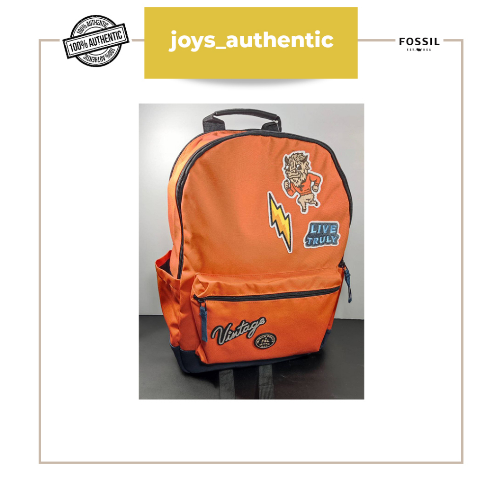 Tas Wanita Fossil Sport Backpack Bright Oranye Orange Patches Man Backpack Authentic Original