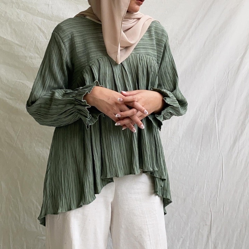 Maria Blouse Baby Crush - Atasan Kerja Oversize - Blouse Cringkle Polos