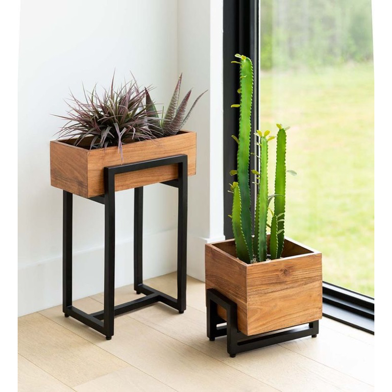 Standing Pot Besi Minimalis Pot Kayu