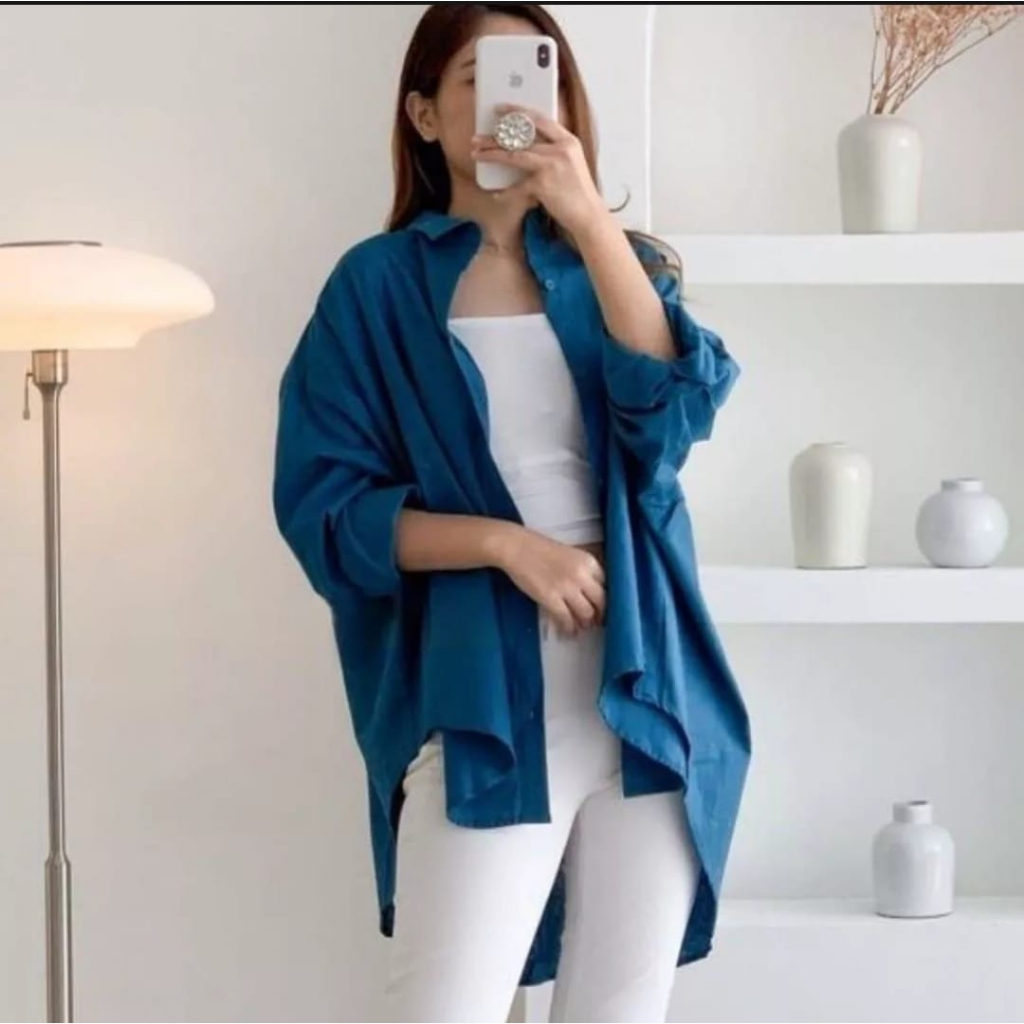 kemeja wanita linen oversize olivia shirt linen pocket