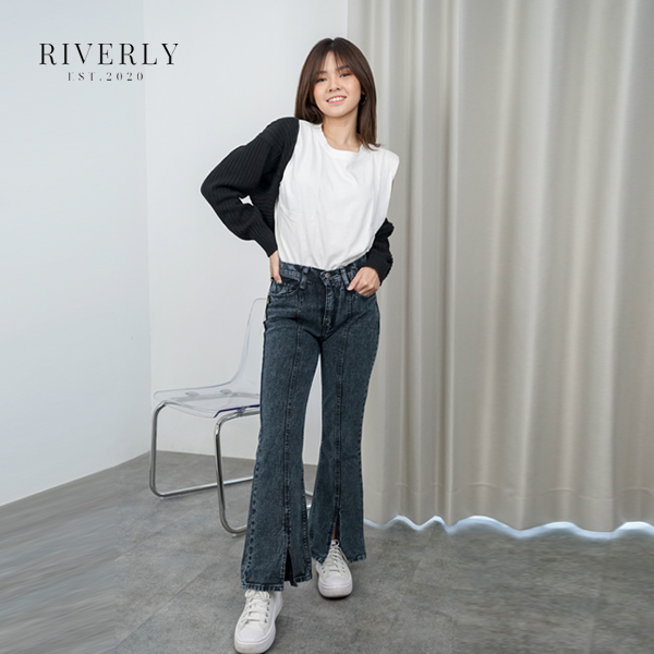[RIVERLY] Jeans Cutbray Belah Depan - Snow Black - 27-30
