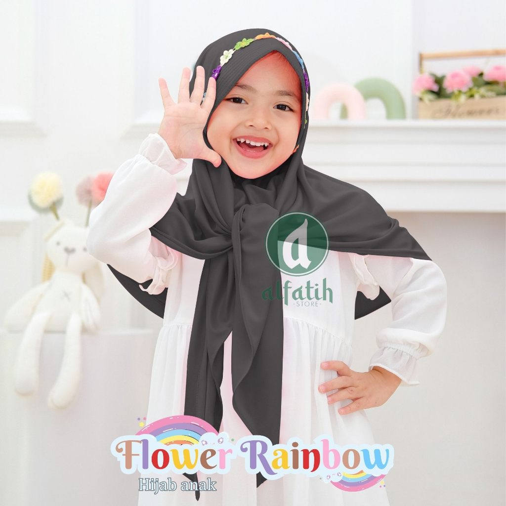 ALFATIH STORE / Hijab Anak Segitiga Rainbow Jersey / variasi Pad Antem Bunga Pelangi / Jilbab anak murah