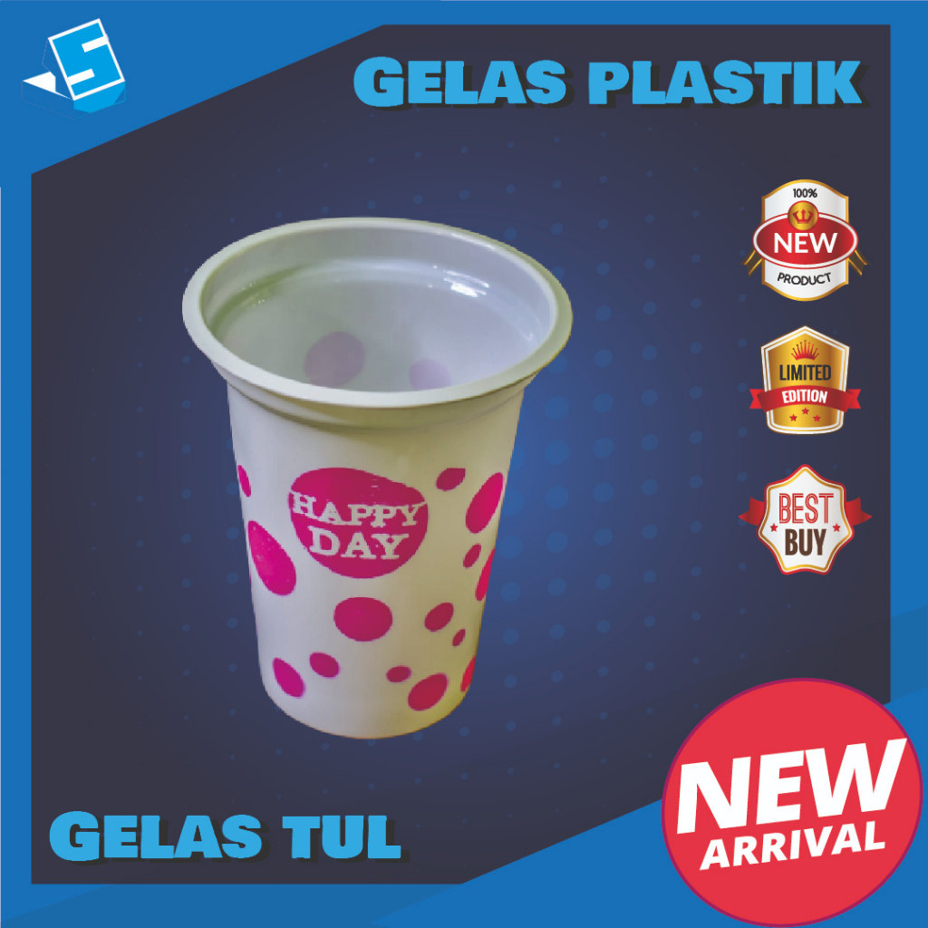 Gelas Plastik / Gelas Polkadot / Gelas Tul-tul / Gelas minum plastik / Gelas Motif / Gelas 200 ml / 