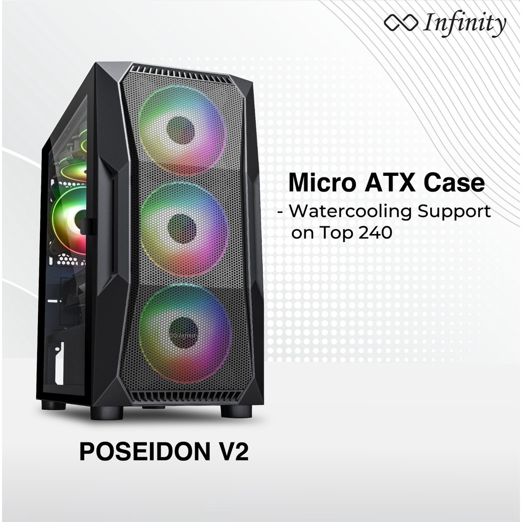 Gaming Case INFINITY POSEIDON V2 BLACK +3 Fan F122 Auto RGB