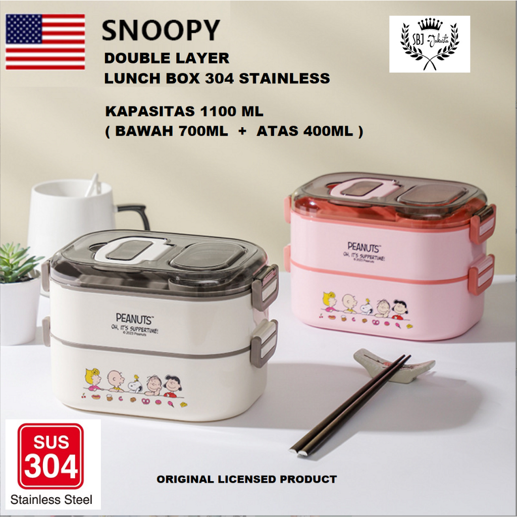 Kotak Makan Lunch Box Snoopy Original kapasitas 1100ml 304 Stainless Bento Box