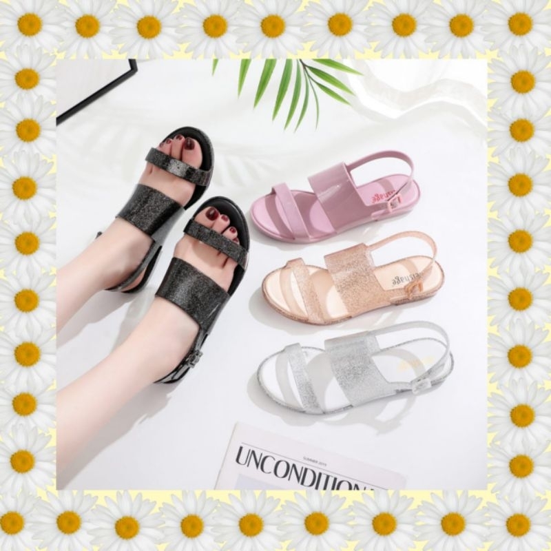 Meisha flat strap/sandal wanita import terbaru/jelly shoes/sandal viral glitter