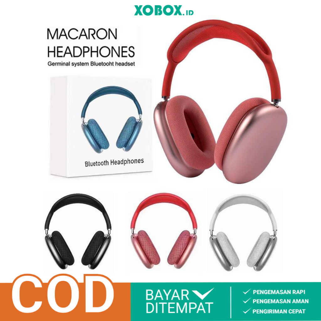 Headset Bluetooth 5.0 Bando Macaron Headphone Wirelass Super Bass STN-01-Merah - XOBOX