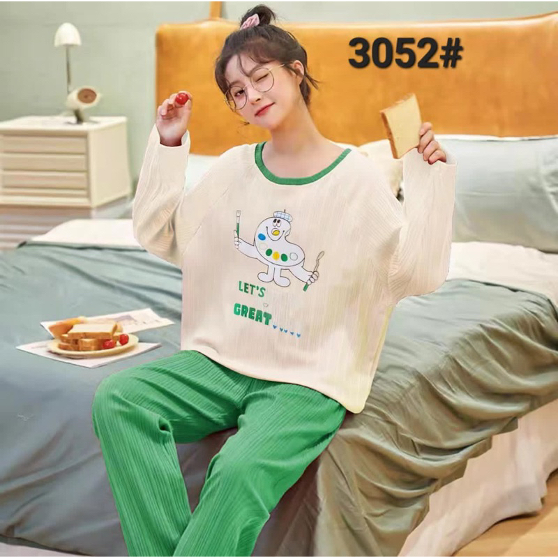 Baju tidur lengan panjang celana panjang/ Piyama kekinian/ piyama populer