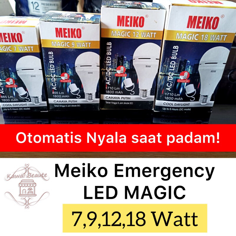 Meiko Lampu Emergency 7w 9w 12w 18watt Magic LED Bohlam Premium