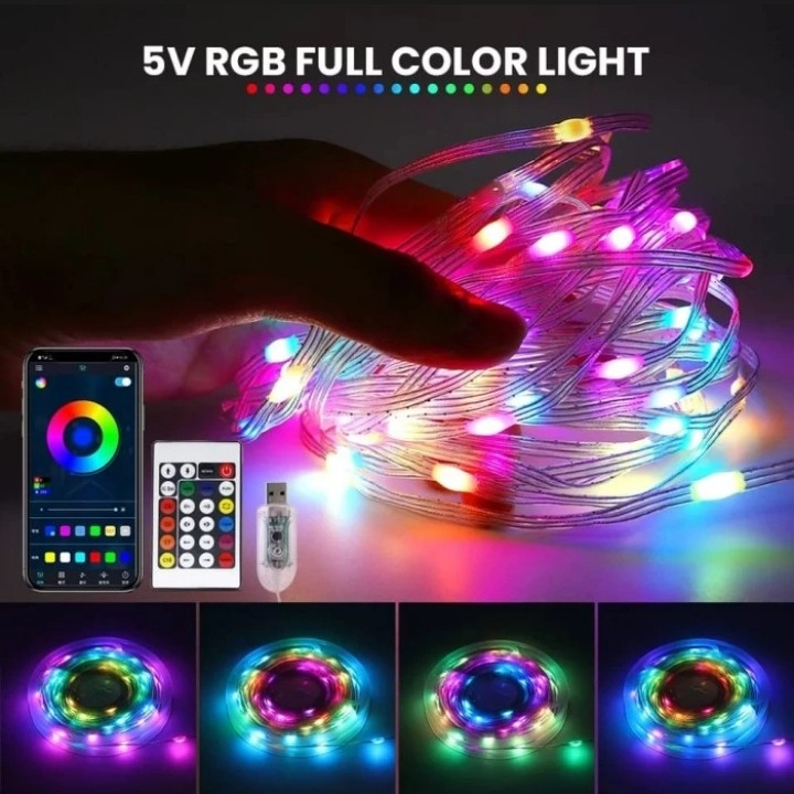 Lampu led string running rgb 10 meter 5v remote dan bluetooth