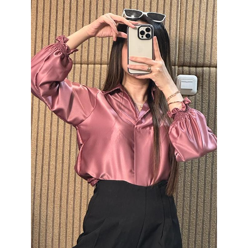 BLOUSE SATIN SAFIRE POLOS MEWAH ELEGAN ATASAN SATIIN