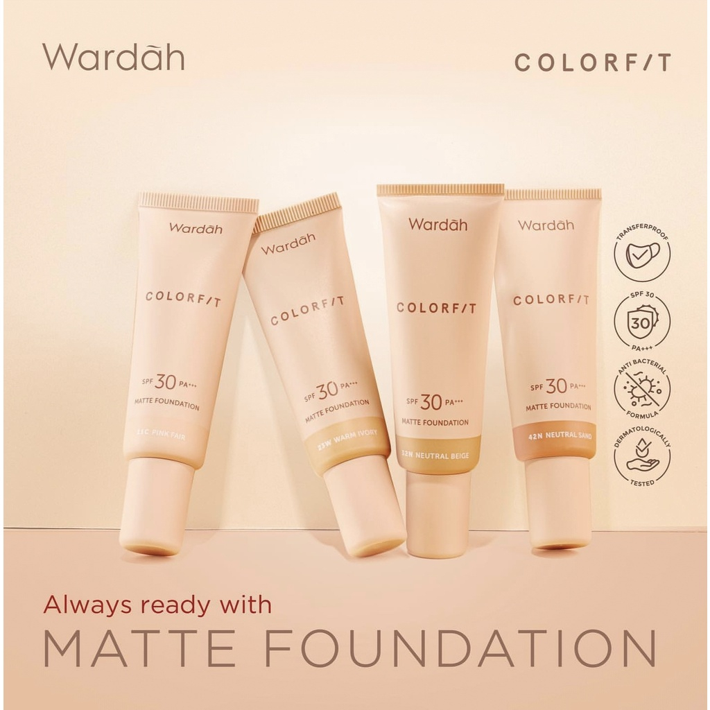 MFI - Wardah Colorfit Matte Foundation | Liquid Foundation SPF 30PA++ | Netto 25 ML