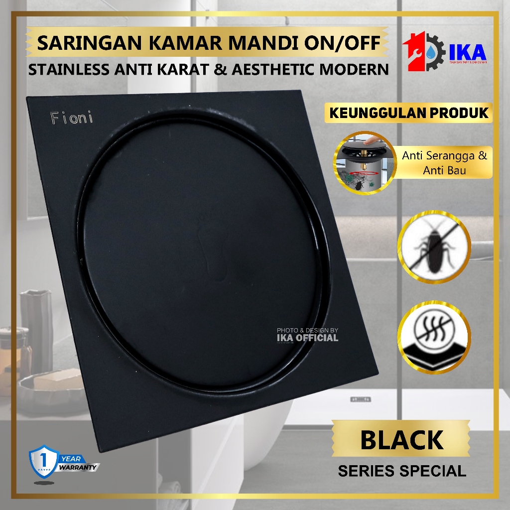 Saringan Got Injak Stainless Hitam Black Silver /Floor Drain Tekan Push Pencet Black Matte Stainless Injak / Saringan Got Injak Air Kamar Mandi l Floor Drain l Stainless