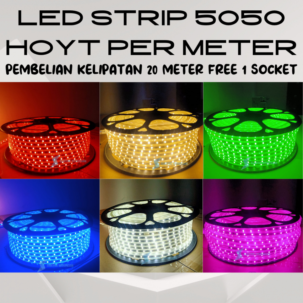 HOYT 220V LISTRIK 60 MATA LED LAMPU SELANG LED STRIP 5050 MERAH KUNING HIJAU BIRU PUTIH UNGU / PINK 