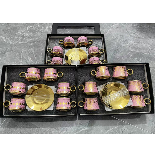 Set Cangkir Keramik 6 in 1 Tea Coffee Cup Turkish Style 100ml - SF11 - Pink