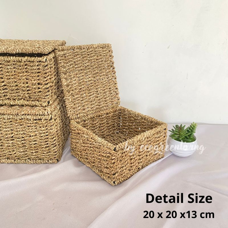 Hampers Square Seagrass Cover Flip / Kotak Hampers / Box Hantaran / Penyimpanan Anyaman Seagrass