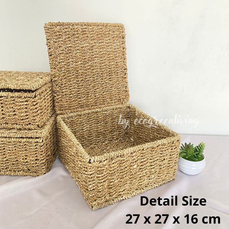 Hampers Square Seagrass Cover Flip / Kotak Hampers / Box Hantaran / Penyimpanan Anyaman Seagrass