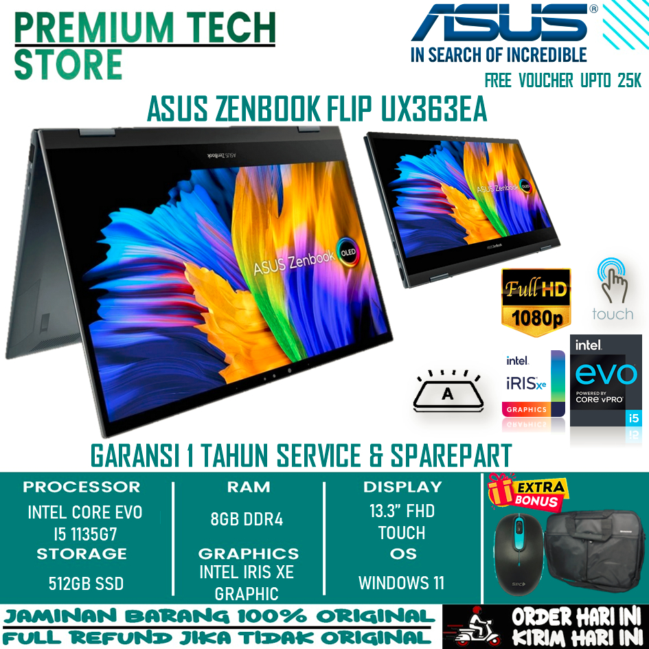 Laptop 2IN1 Asus Zenbook Flip 13 UX363EA Intel I5 1135G7 Ram 8Gb 512Gb Ssd Intel Iris Xe 13.3 Windows 11