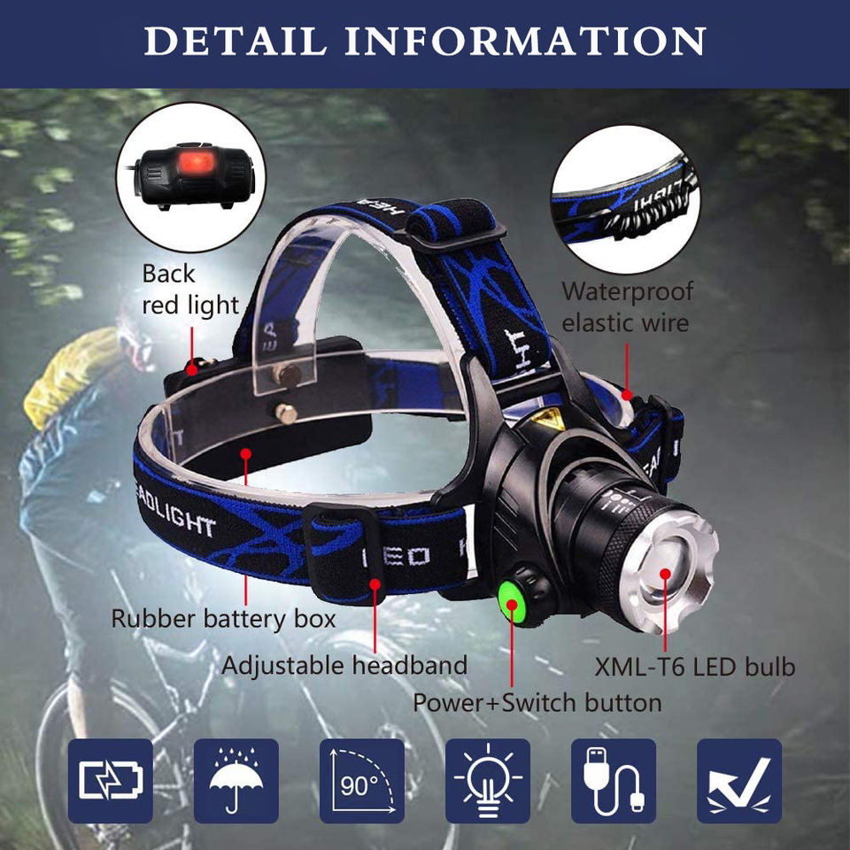 Senter Kepala Led Zoom 568D Waterprof High Power Headlamp LED Cree XML T6 Jarak Jauh