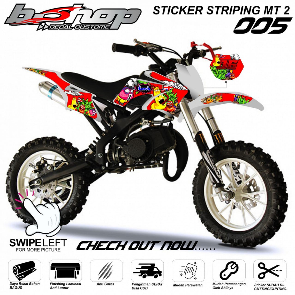 Stiker striping Mini trail anak MT 2 mgx varisi motif kartun larva warna keren costom